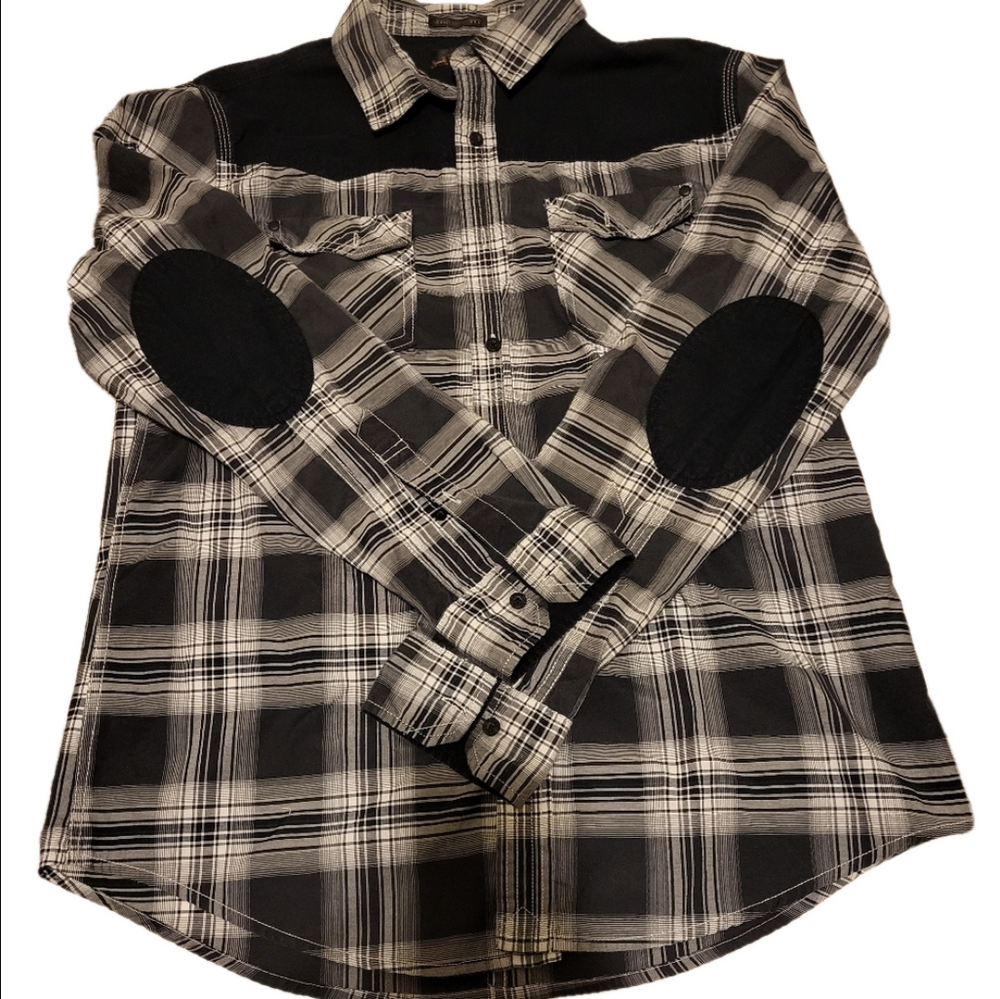 Plaid Men's Helix Athletic Fit Shirt featuring black elbow patches.